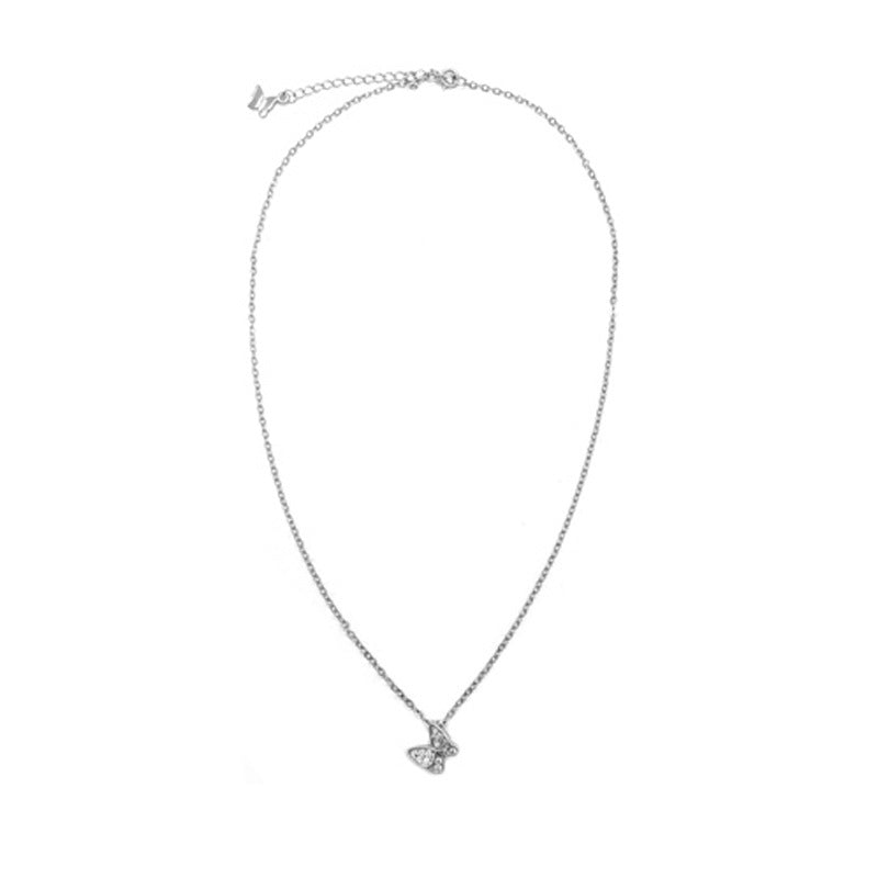 Full Zircon Butterfly Silver Necklace for Women