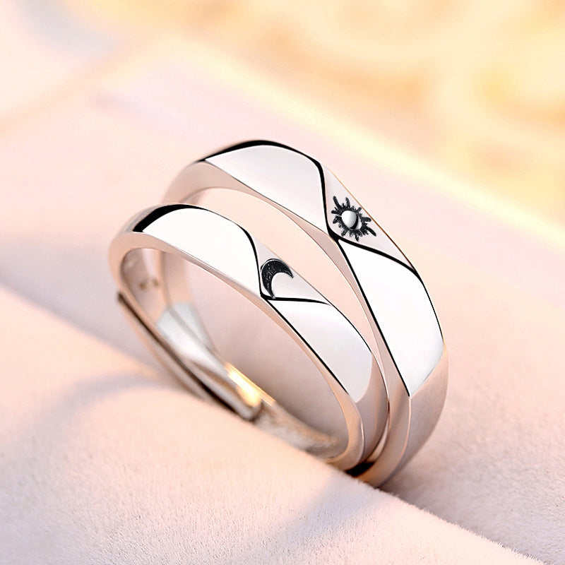 Sun and Moon Silver Couple Rings