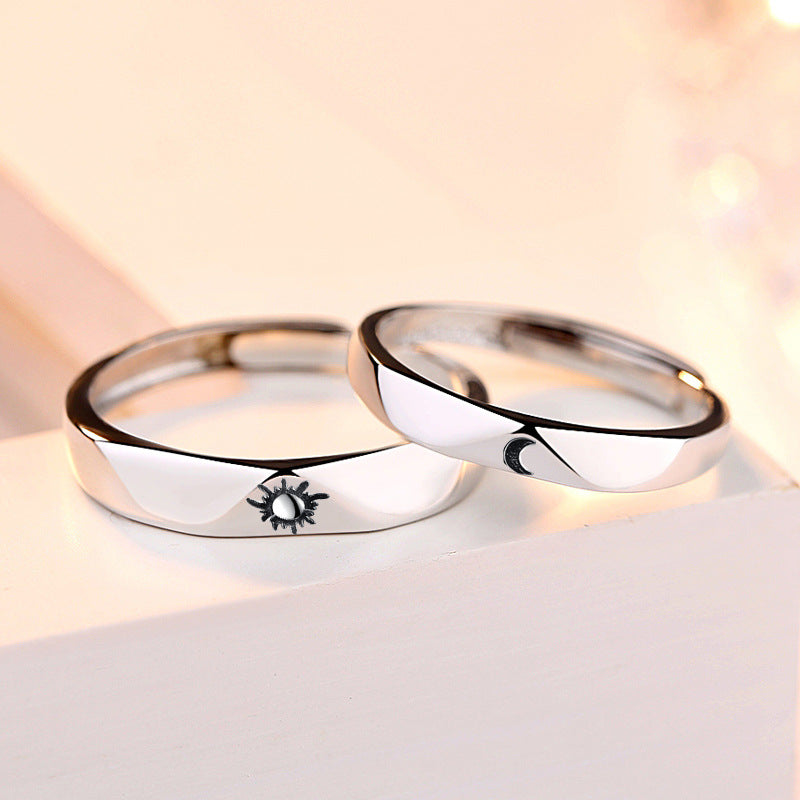 Sun and Moon Silver Couple Rings