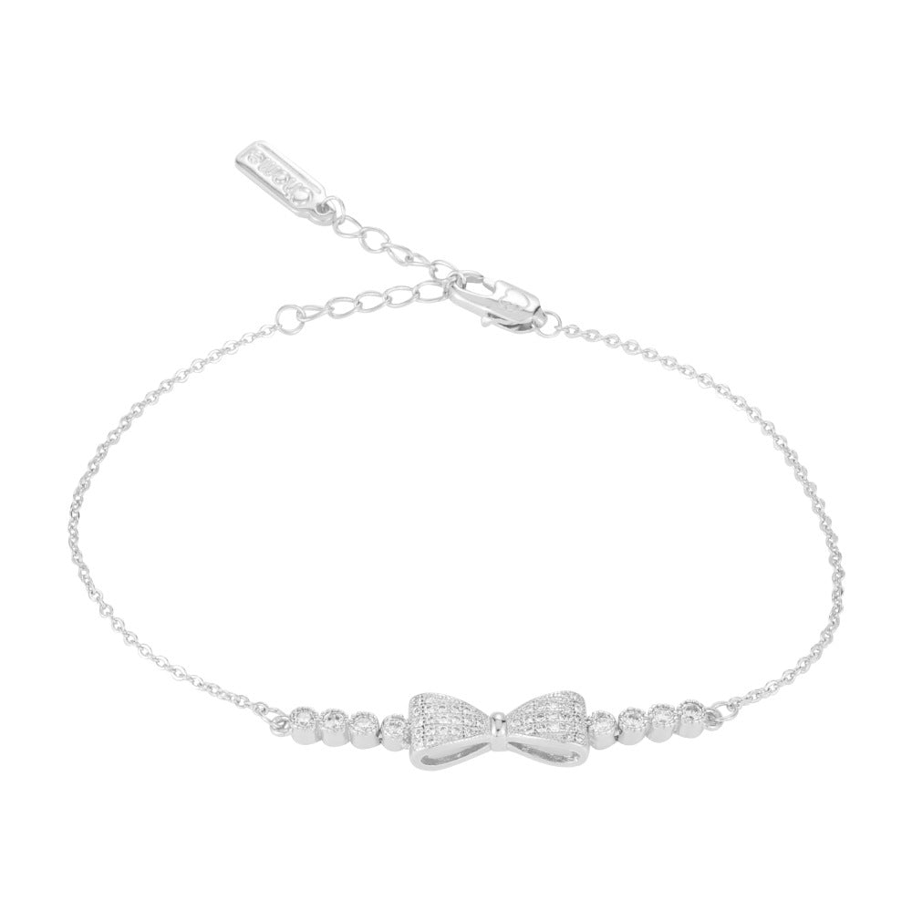 Full Zircon Bow Silver Bracelet for Women