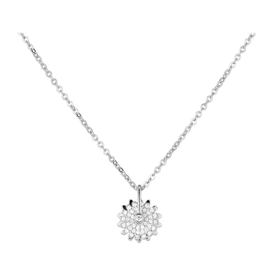 Zircon Sunflower Design Pendant Silver Necklace for Women