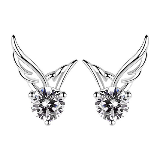 Round Zircon Angle Wings Silver Studs Earrings for Women