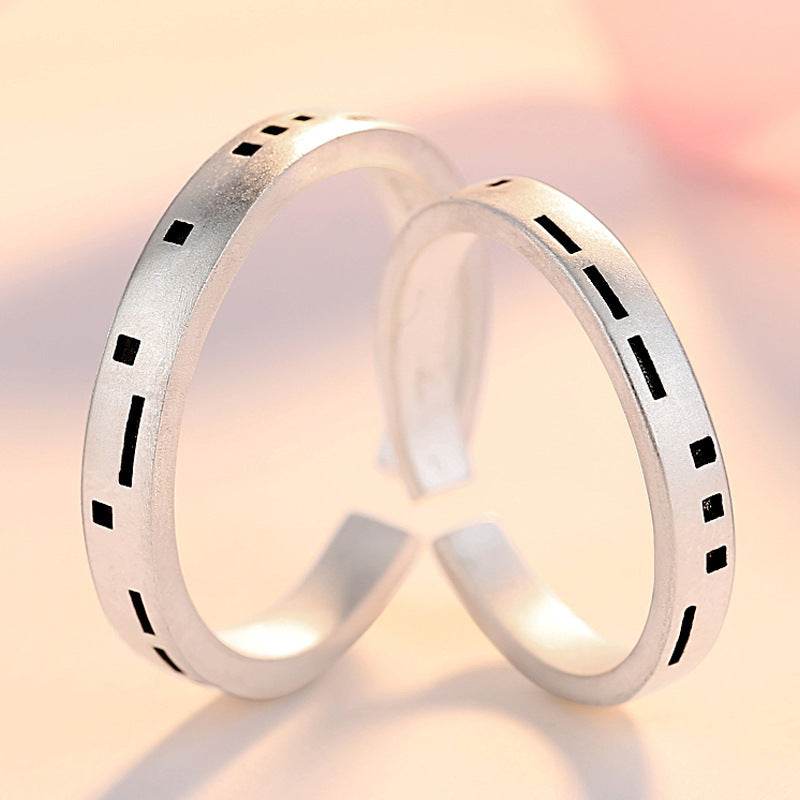 Morse Code Silver Couple Ring for Women