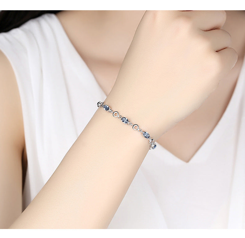 Oval Crystal Silver Bracelet for Women