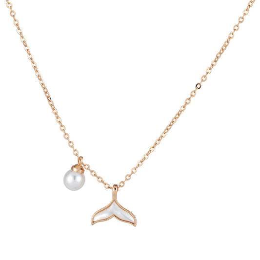 Fishtail with Pearl Pendant Silver Necklace for Women