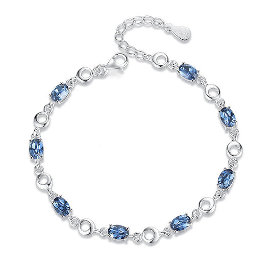 Oval Crystal Silver Bracelet for Women