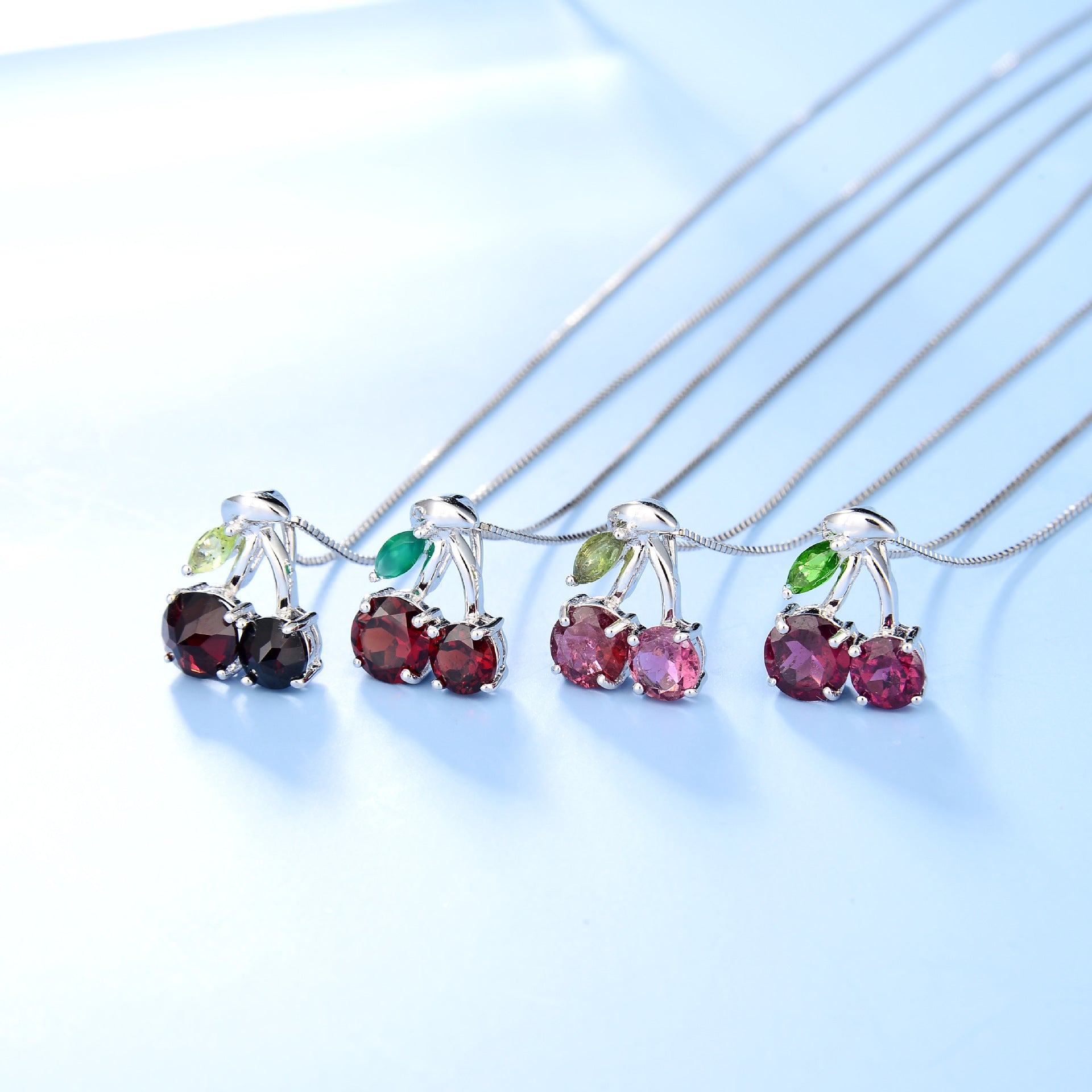 Natural Colourful Gemstone Cherry Pendant Silver Necklace Pendant for Women