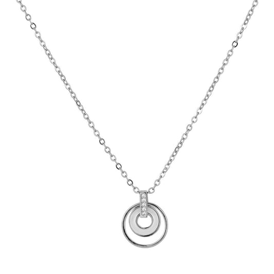 Two Circle with Mother-of-pearl Buckle Zircon Ring Silver Necklace for Women