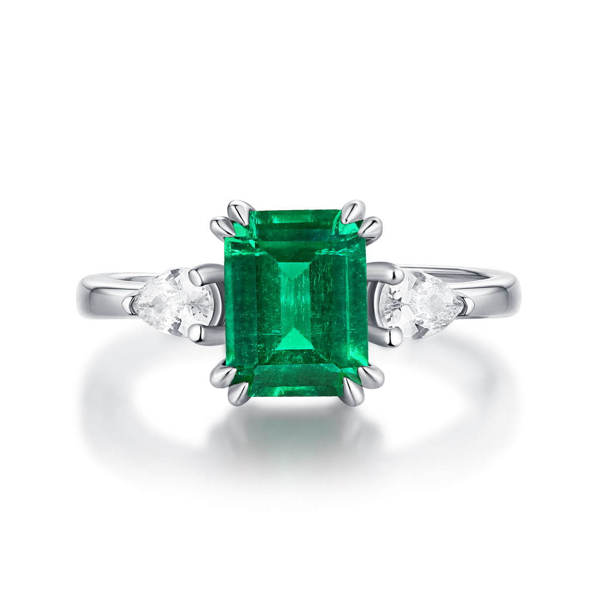 (1.5CT) Lab-Created Emerald Solitaire Adjustable Open-ended Silver Ring for Women