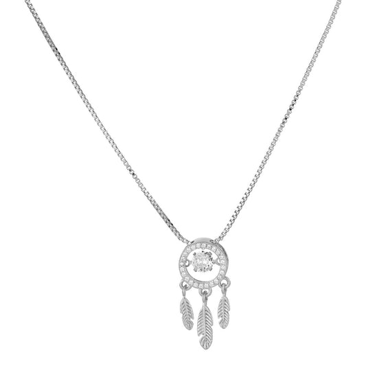 Dream Catche with Round Zircon Pendant Silver Necklace for Women