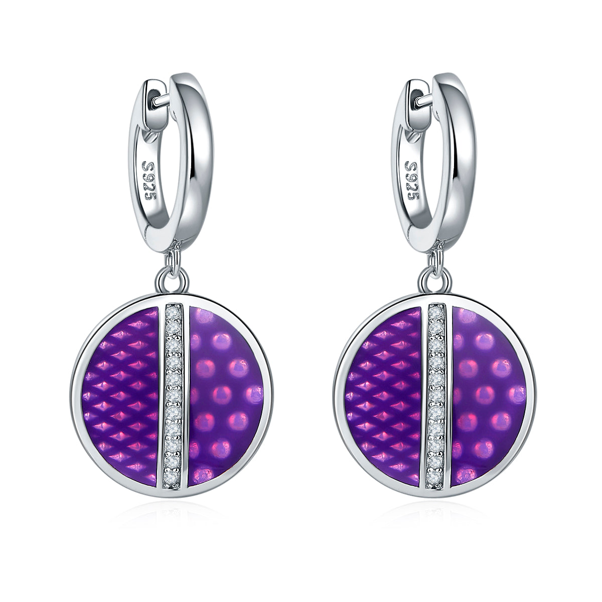 (Two Colours) Circle Enamel Silver Drop Earrings for Women
