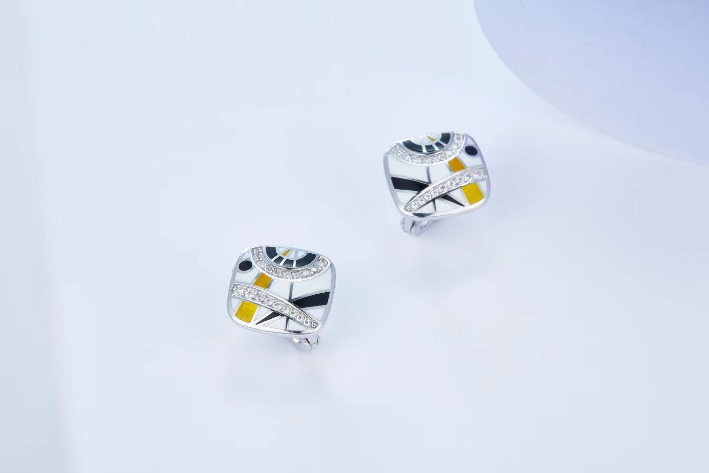 Square Clownfish Enamel Silver Studs Earrings for Women