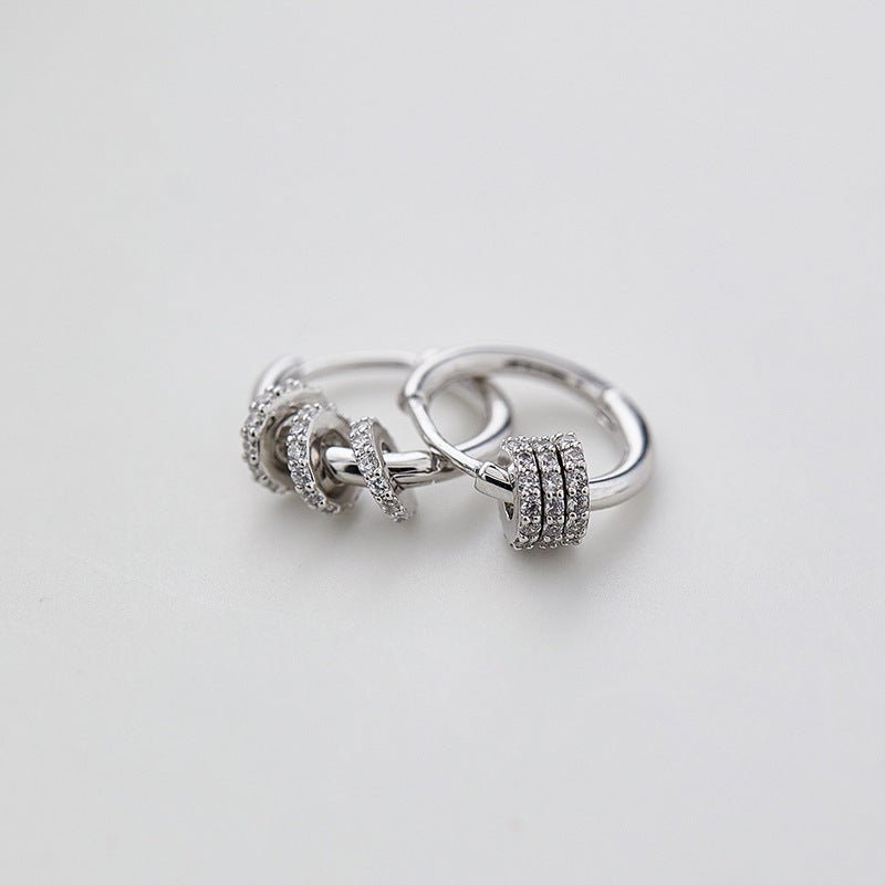 Three Zircon Rings Silver Hoop Earrings for Women