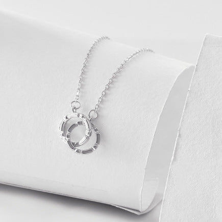 Double Circle Buckle with Zircon Silver Couple Necklace for Women