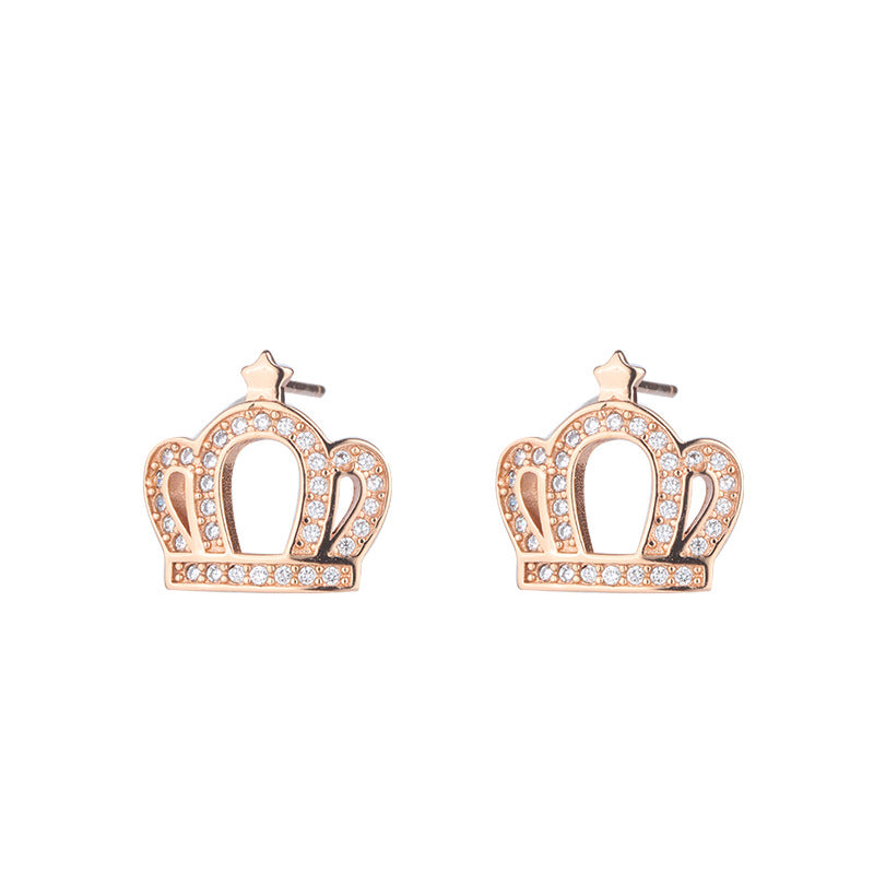 Zircon Hollow Crown Silver Studs Earrings for Women