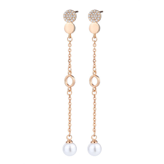 Zircon Circle with Pearl Tassel Silver Drop Earrings for Women