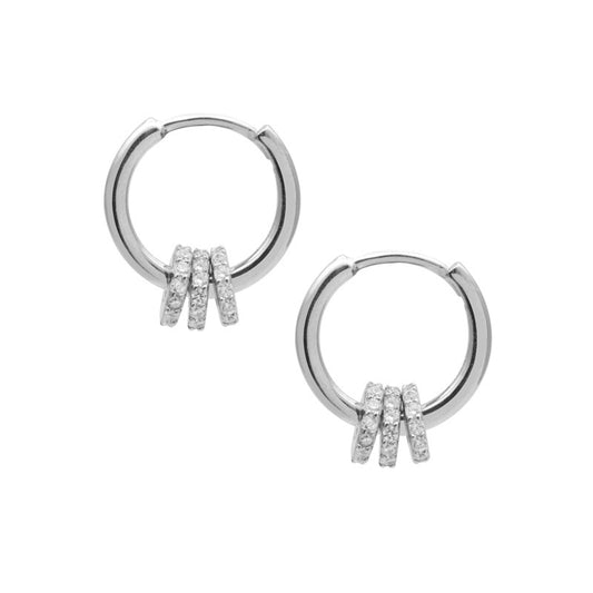 Three Zircon Rings Silver Hoop Earrings for Women