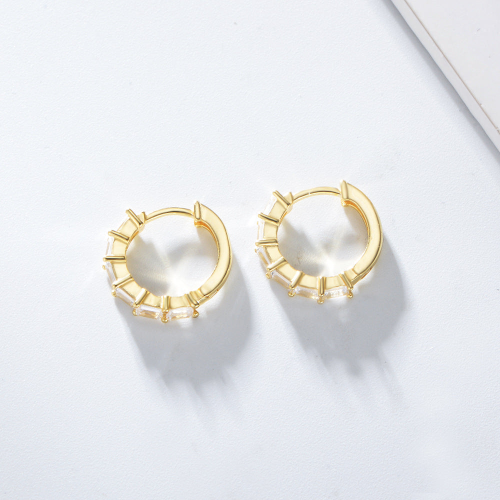Rectangular Zircon Circle Silver Studs Earrings for Women