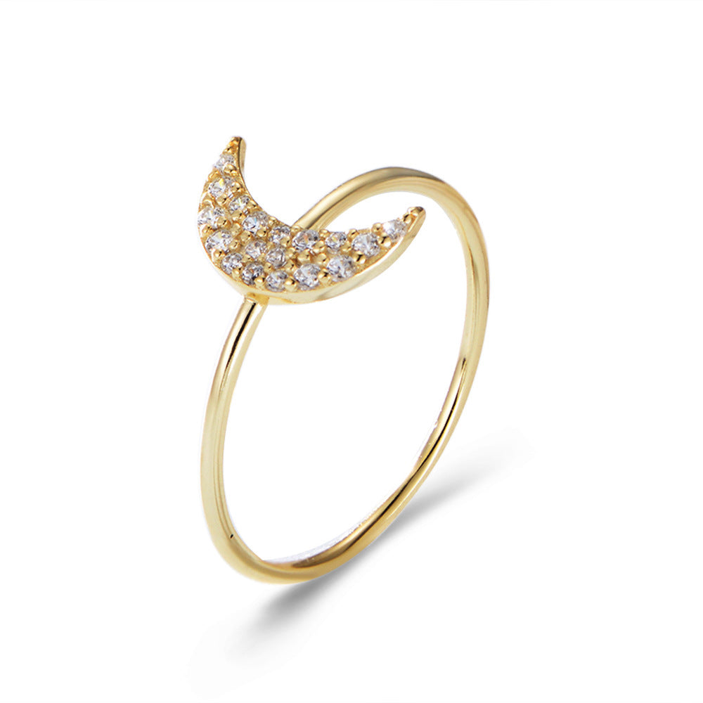 Moon Shape with Zircon Sterling Silver Ring for Women