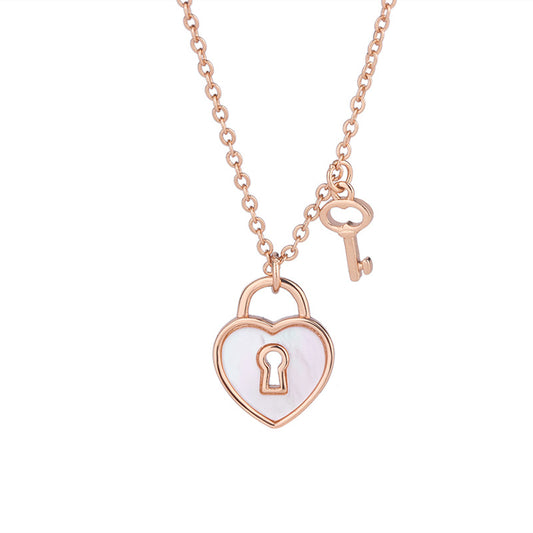 Mother of Pearl Lock with Key Silver Necklace for Women