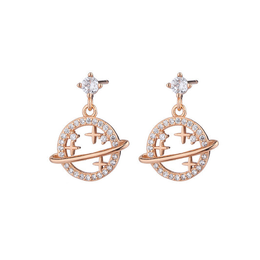 Zircon Saturn Planet Silver Drop Earrings for Women