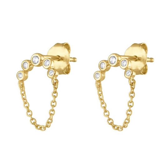 Zircon with Tassle Chain Silver Studs Earrings for Women