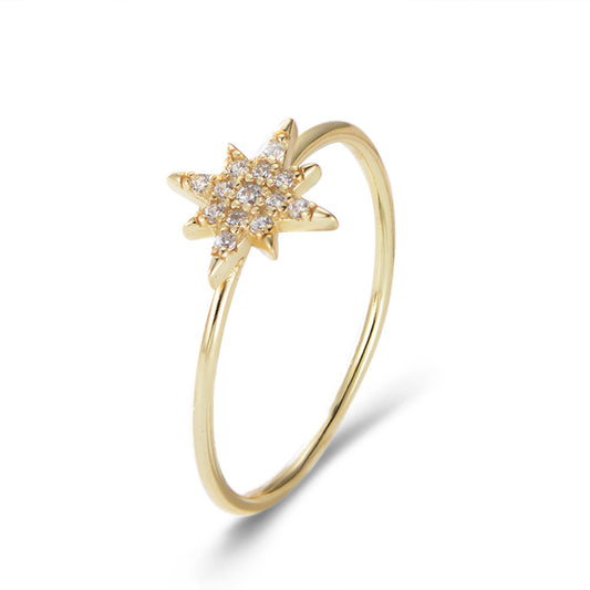 White Zircon Six-pointed Star Design Sterling Silver Ring for Women