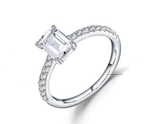 Fashion Light Luxury Natural Colourful Rectangle Gemstone Sterling Silver Four Prongs Ring for Women