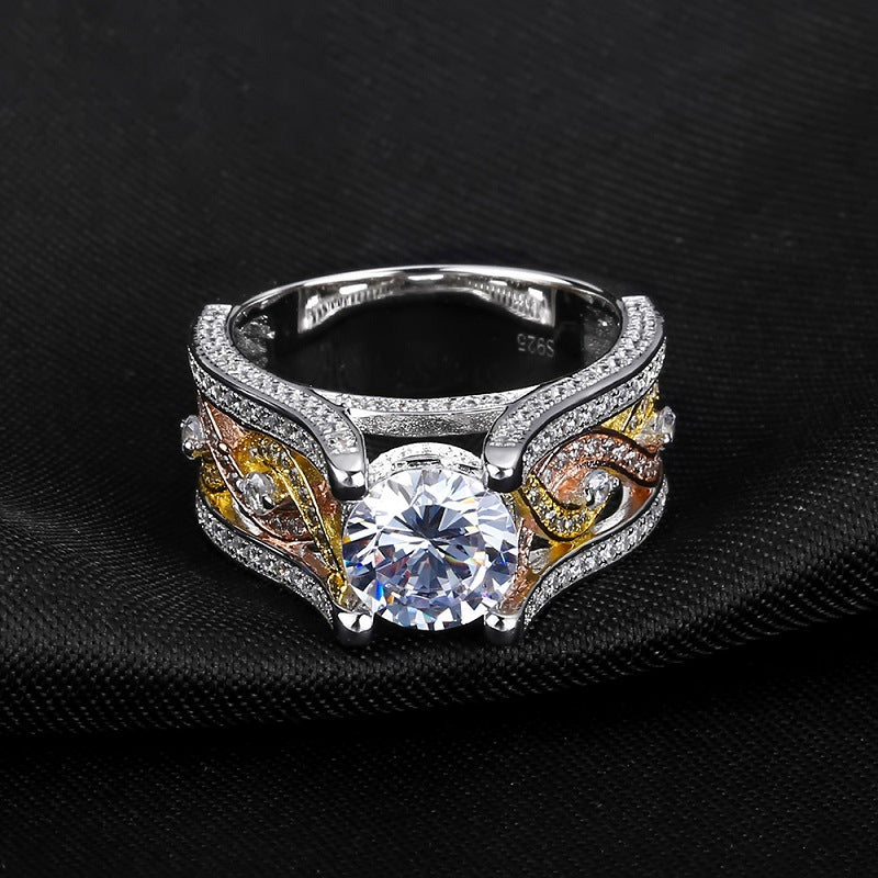 Golden and Silver S925 Sterling Silver Zircon Ring for Women