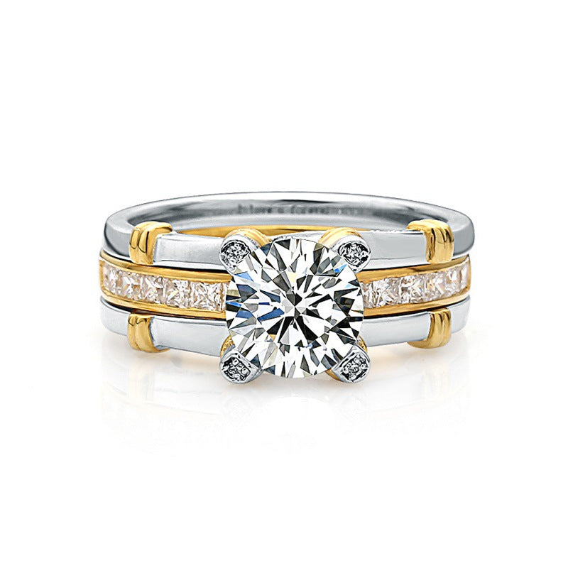 European and American Golden and Silver  925 silver Zircon Set Ring for Women