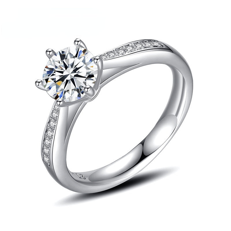 Moissanite Round Cut Six Prongs Cathedral Silver Ring for Women