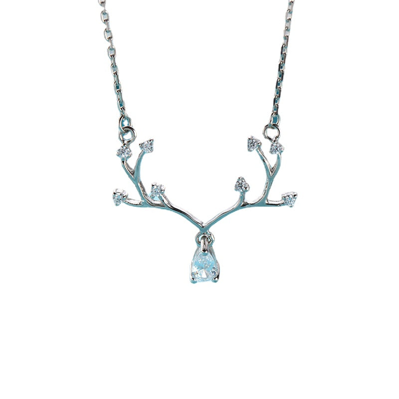 Deer with Pear Drop Zircon Silver Necklace for Women
