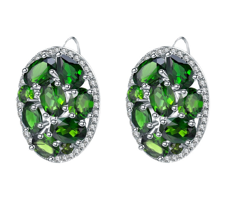 European Natural Gemstones Oval Shape Silver Studs Earrings for Women