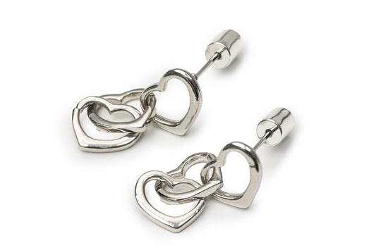 Triple Heart Drop Earrings - Silver Drop Earrings for Women