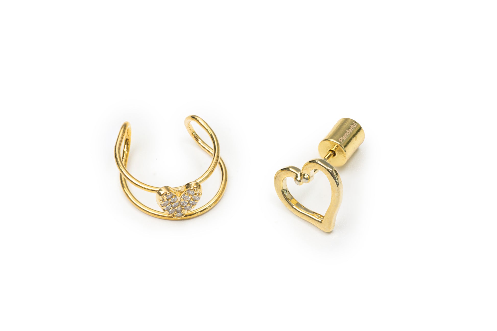 Planderful Clip and Stud with Heart - Golden Earrings for Women