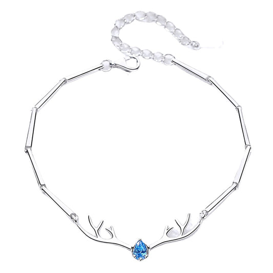 Elk Antler with Zircon Silver Bracelet for Women