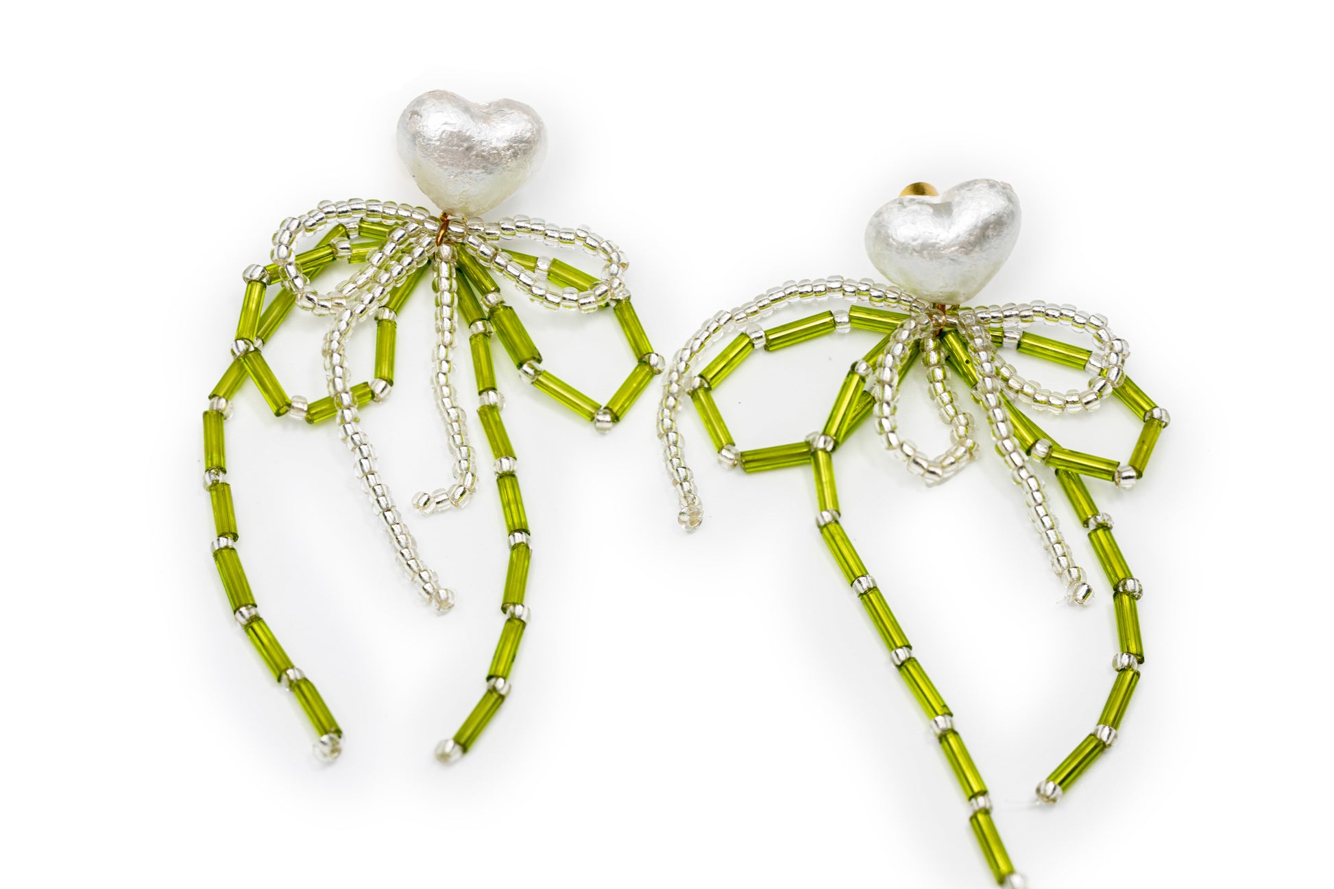 Green Butterfly with Pearl Drop Earrings - Green Drop Earrings for Women