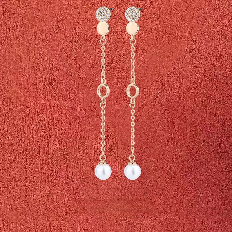 Zircon Circle with Pearl Tassel Silver Drop Earrings for Women