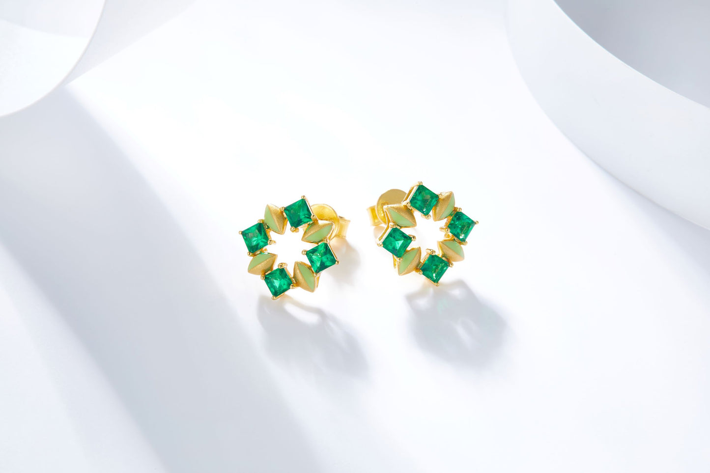 Emerald Colour Kaleidoscope Enamel Studs Earrings for Women