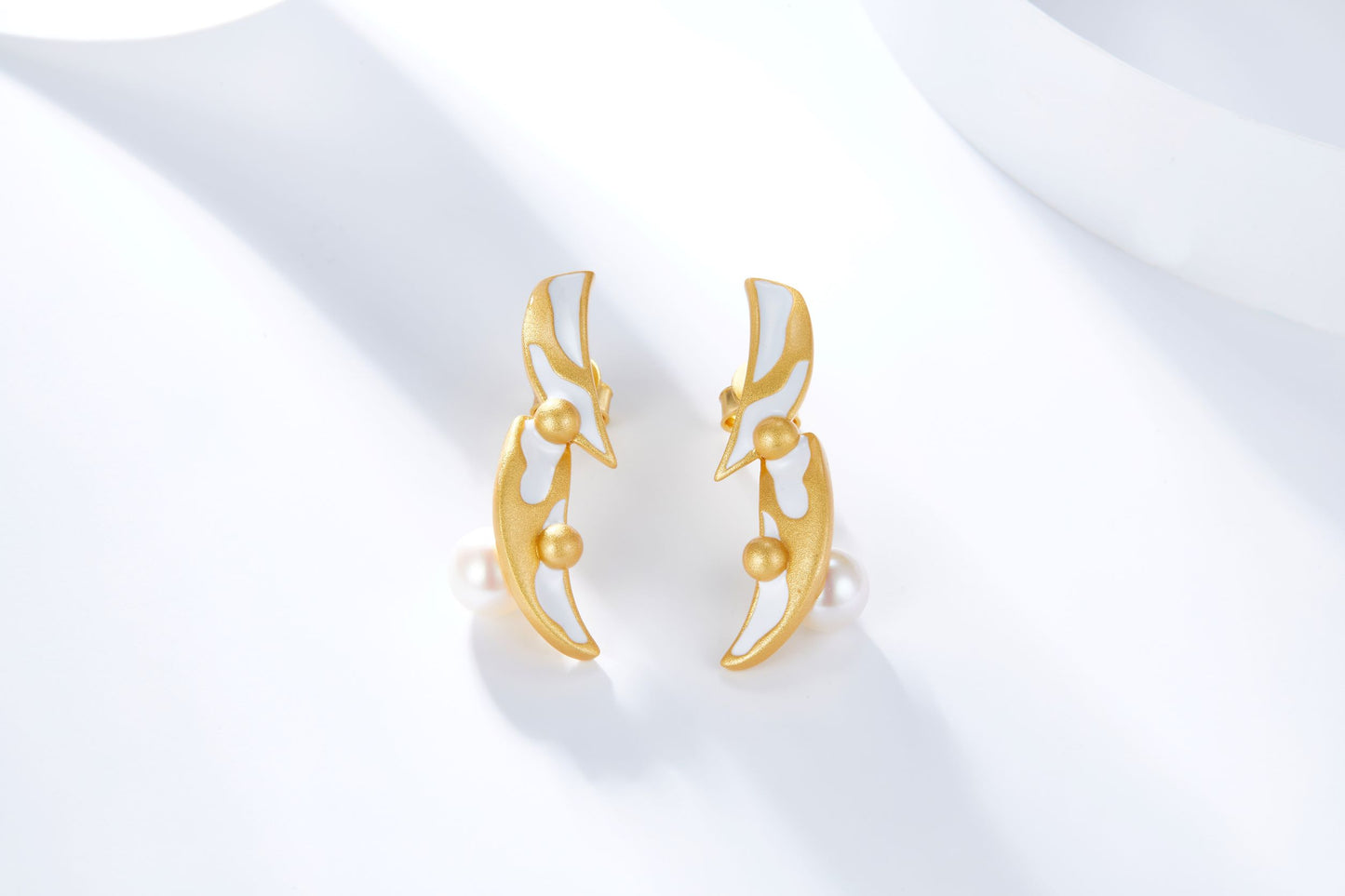 Golden Moon Enamel Studs Earrings for Women