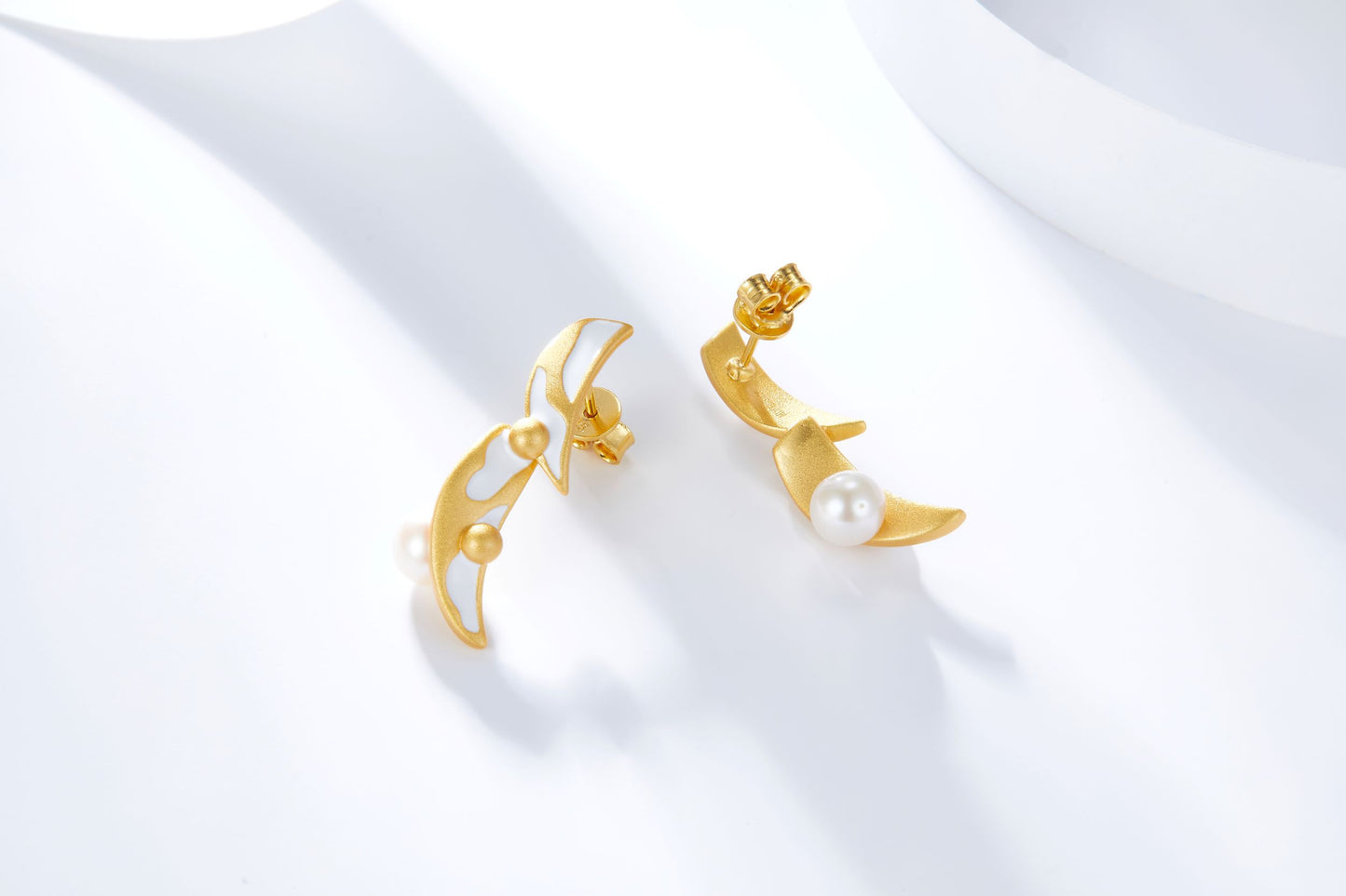 Golden Moon Enamel Studs Earrings for Women