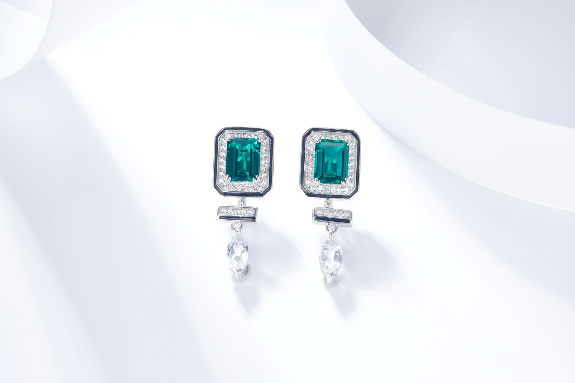 Emerald Colour Square Enamel Silver Drop Earrings for Women