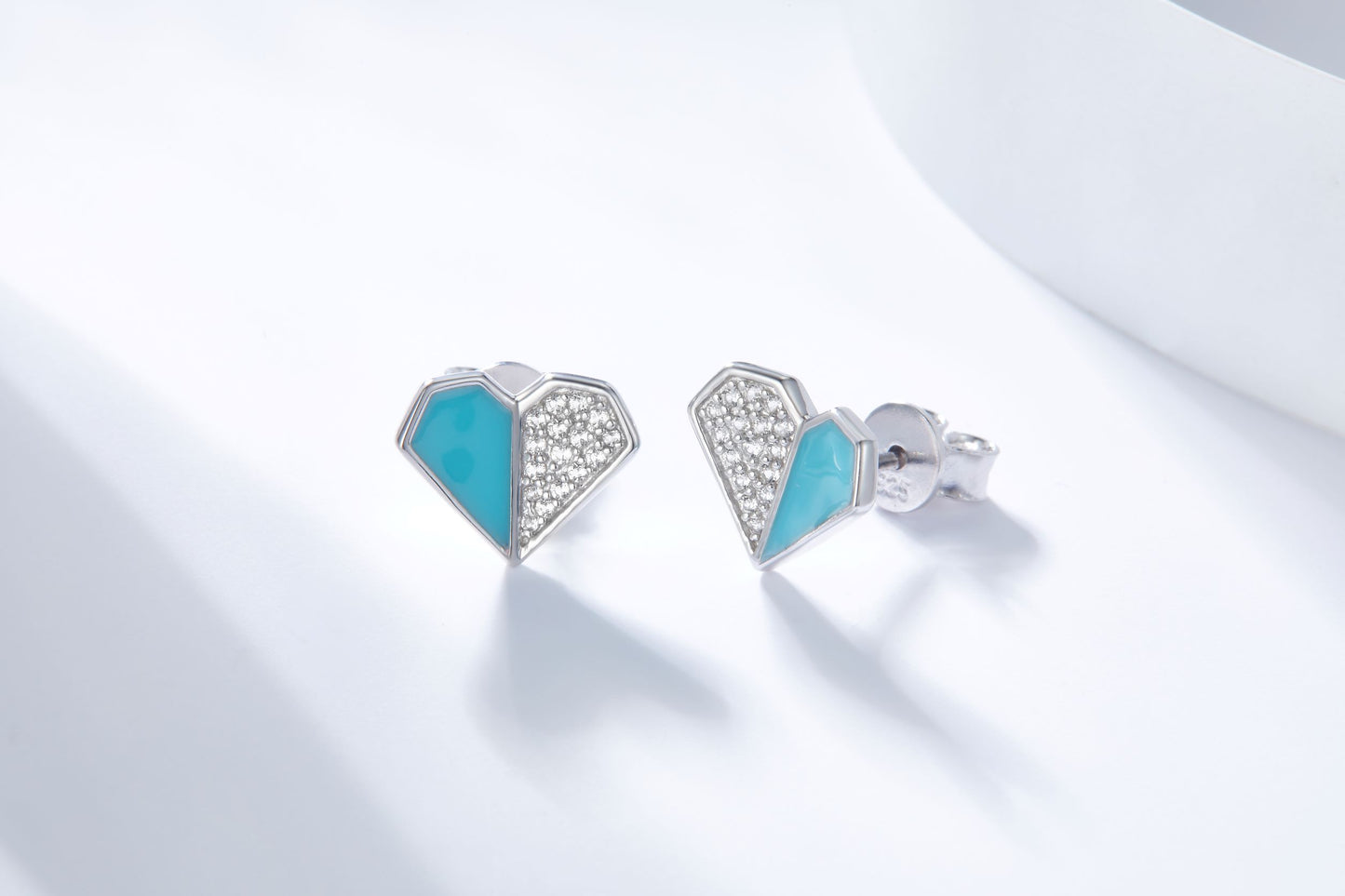 Blue Heart Enamel Silver Studs Earrings for Women