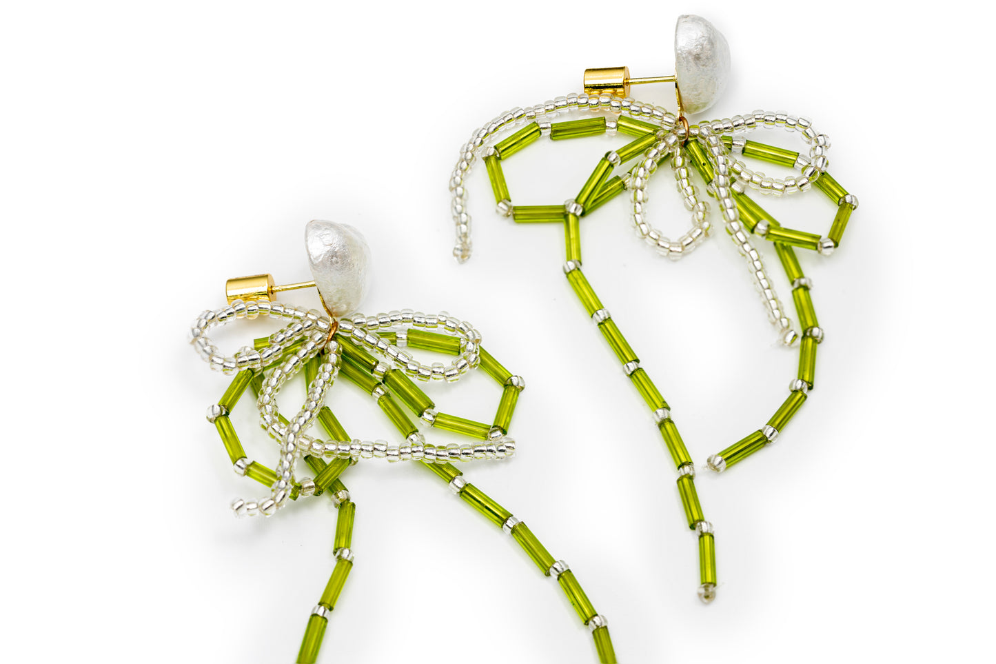 Green Butterfly with Pearl Drop Earrings - Green Drop Earrings for Women