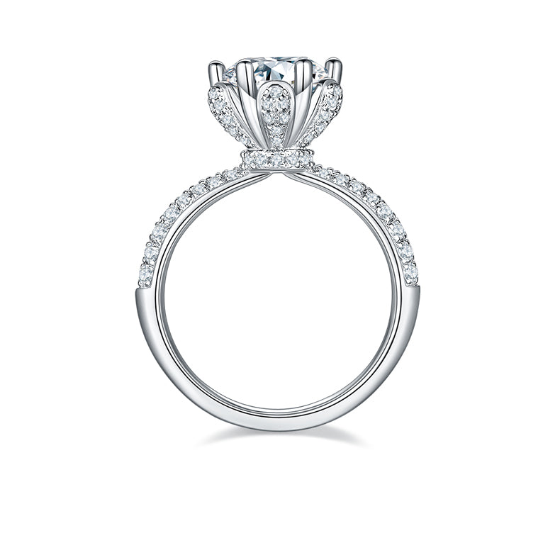 (Four Colours) 2.0 CT Moissanite Round Cut Cathedral Six Prongs Ring for Women