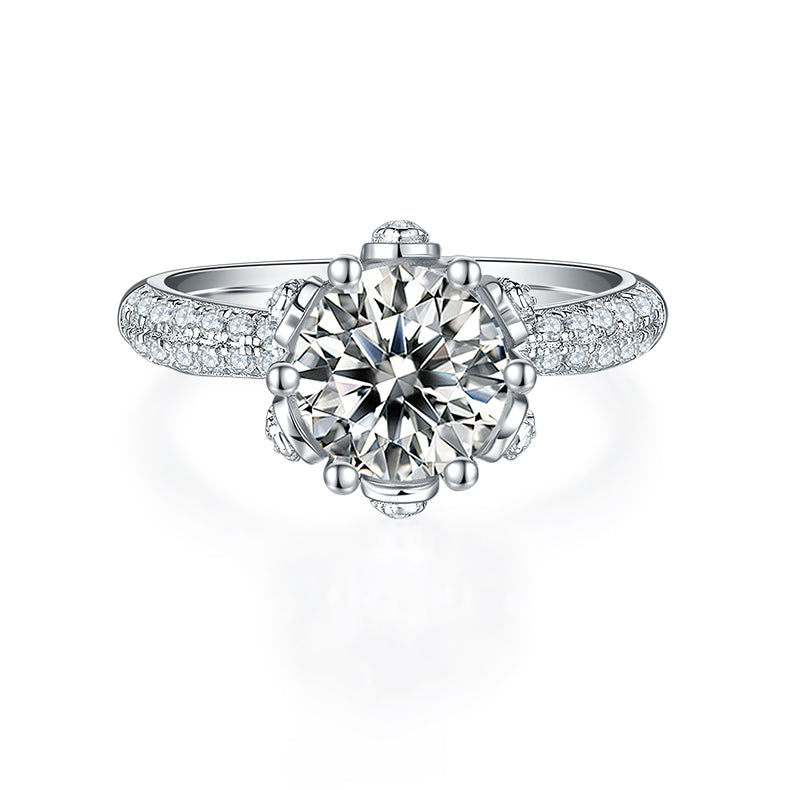 (Four Colours) 2.0 CT Moissanite Round Cut Cathedral Six Prongs Ring for Women