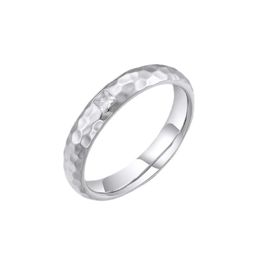 Concave Convex Pattern with Princess Cut Zircon Silver Ring for Women