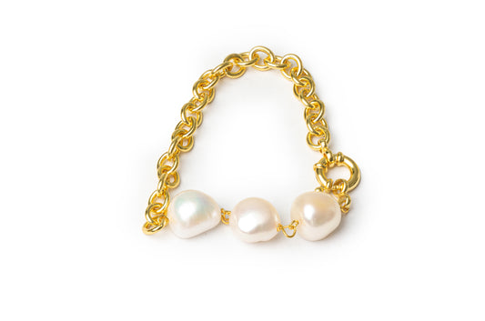 Irem Triple Pearls Bracelet - Golden Freshwater Pearl Bracelet (large freshwater pearl,14K gold)