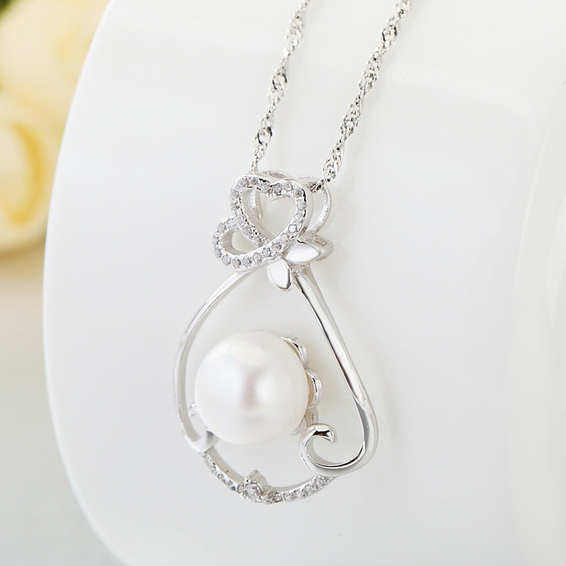 (Pendant Only) Zircon with Freshwater Pearl Silver Pendant for Women