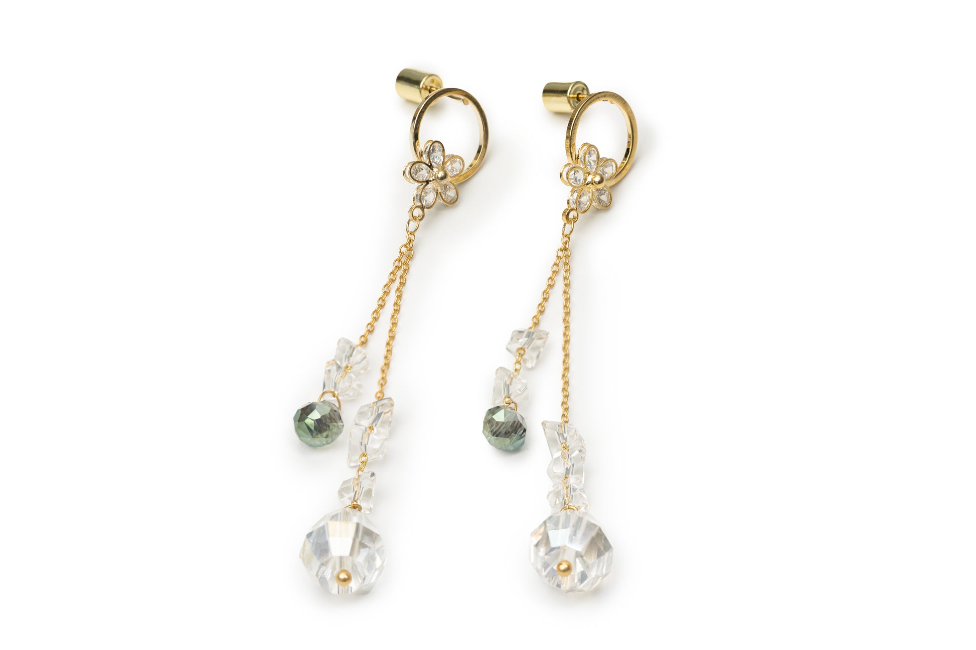 Planderful Transperent Stone Drop Earrings - Golden Drop Earrings